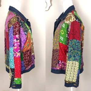 Reversible boho denim jacket floral patchwork